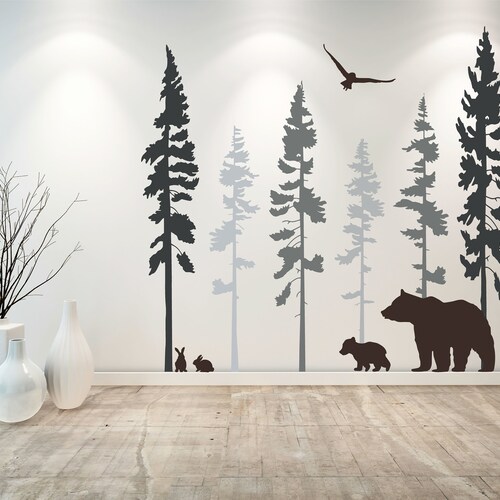 Bear Wall Decal Forest Wall Decal Tree Wall Decals Etsy