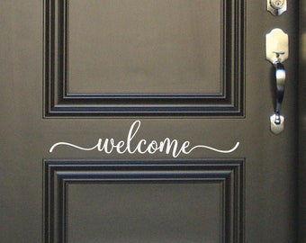 Vinyl Door Decal Welcome Sign, Elegant Front Door Decor, Entryway Housewarming Gift, Modern Home Styling Adhesive
