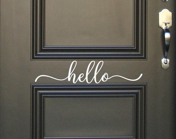Hello Front Door Decal | Script Vinyl Welcome Sticker