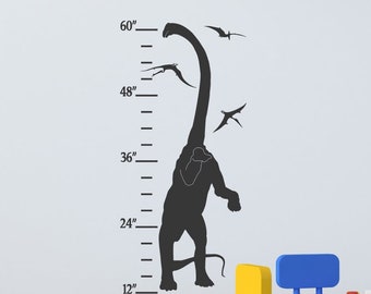 Dinosaur growth chart vinyl wall decal - dinosaur wall art D00090