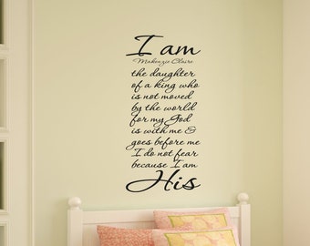 Personalized Inspirational Quote Wall Art, Large Scripture Vinyl Decal, Religious Bedroom Decor, I Am His Calligraphy Decal D00188