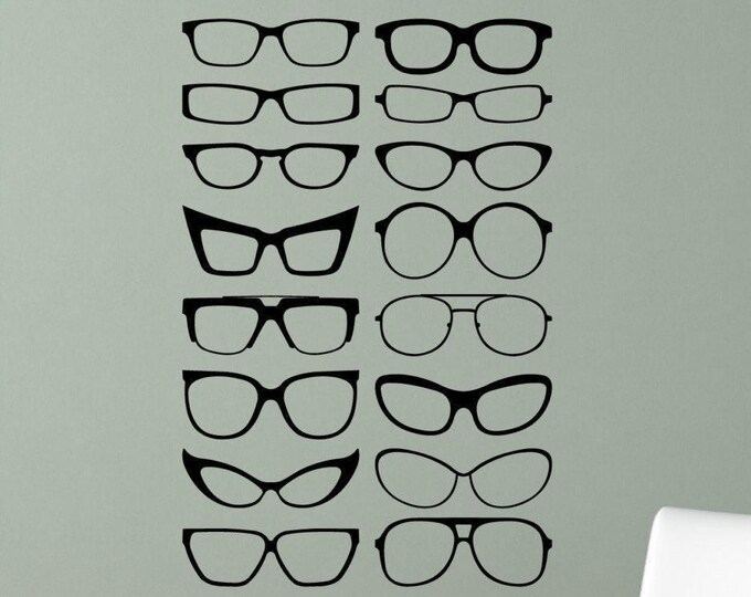 Eyeglass Wall Art Decal Set: Variety of Frame Silhouettes (23w x 35.29h inches)