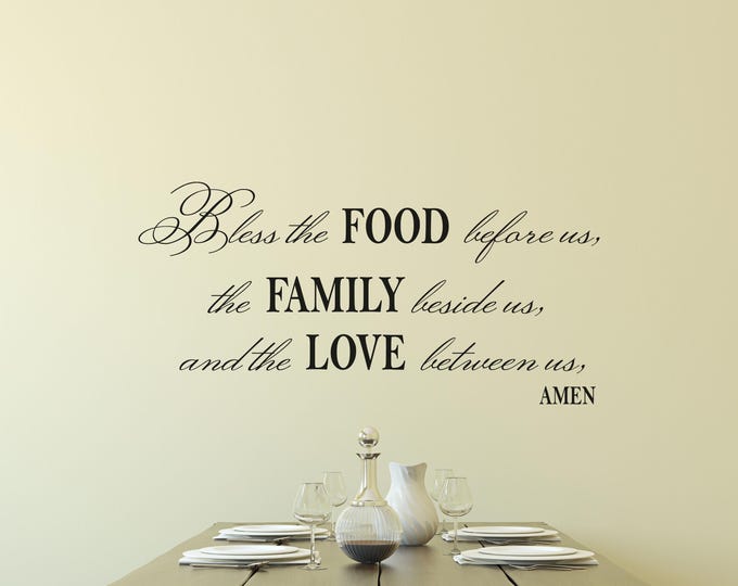Dining Room Wall Decal: Bless the Food Family Prayer in Black Vinyl