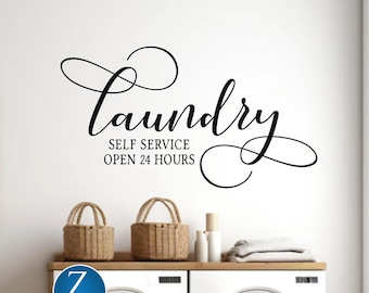 Laundry Room Wall Decal – Self Service 24 Hours Script Vinyl Sticker