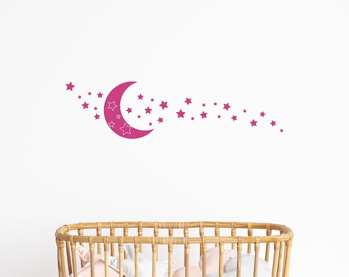 Moon Stars Wall Decals: Pink Vinyl Nursery Celestial Decor