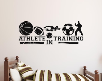 Sports Wall Decal: Athlete in Training Decal with Multi Sport Design