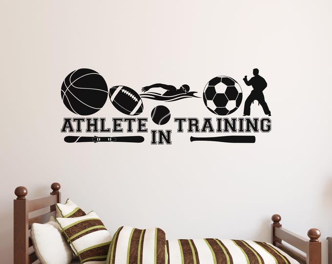 Sports Wall Decal: Athlete in Training Decal with Multi Sport Design