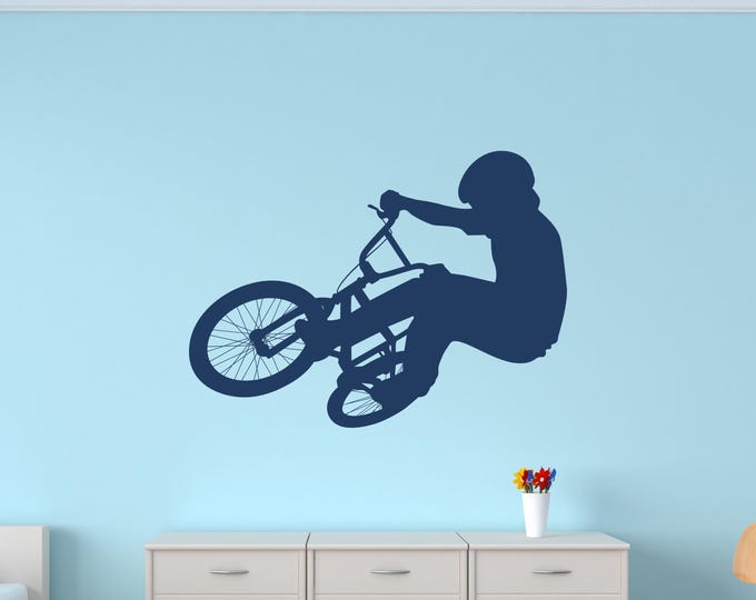 BMX Wall Decal, Rider Silhouette Removable Matte Vinyl Sports Art