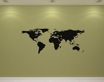 World Map Decal, Black Vinyl Wall Sticker for Geography Decor