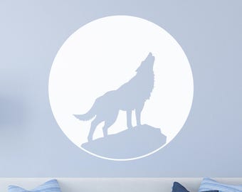Wolf Moon Decal: Howling Wolf Silhouette Nature Wall Art