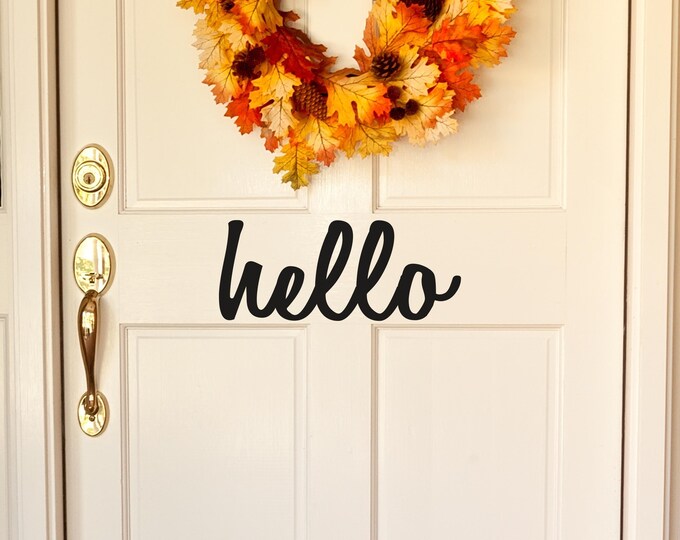 Hello Door Decal: Black Script Vinyl Front Entry Sign