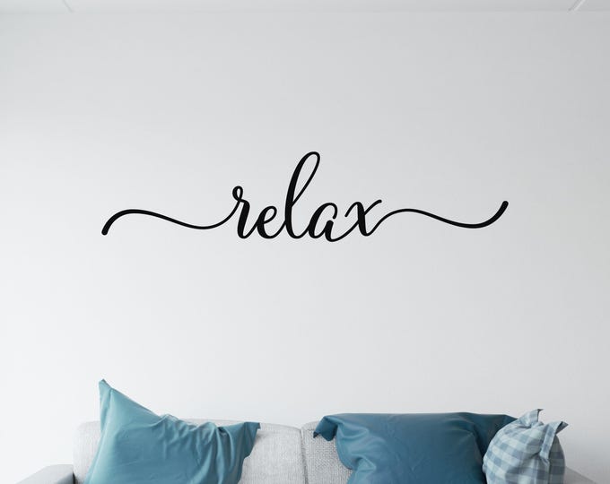 Relax Wall Decal: Script Bedroom Decor with Flourishes (Matte Vinyl)