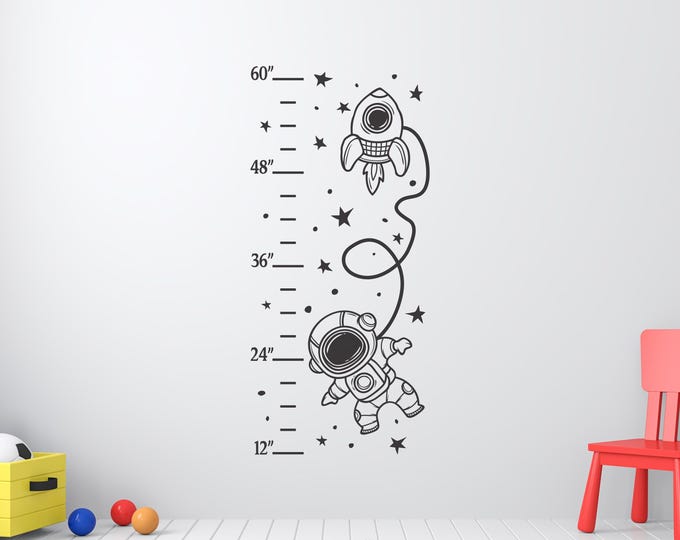 Rocket Height Chart Decal: Black Vinyl Space Growth Ruler