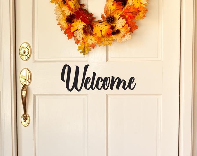 Welcome Door Decal: Black Script Vinyl Entryway Lettering