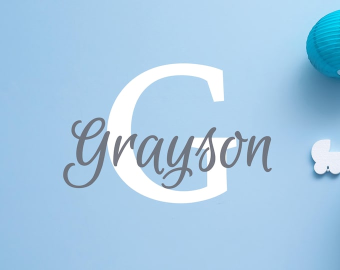 Personalized Nursery Name Decal: Large Initial with Script Lettering