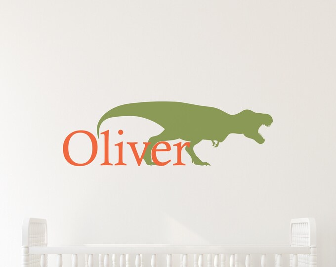 Personalized Dinosaur Decal: Green T Rex Vinyl Name Wall Art