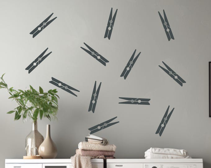 Clothespin Wall Decal Set: Laundry Room Decor in Multiple Sizes and Sets