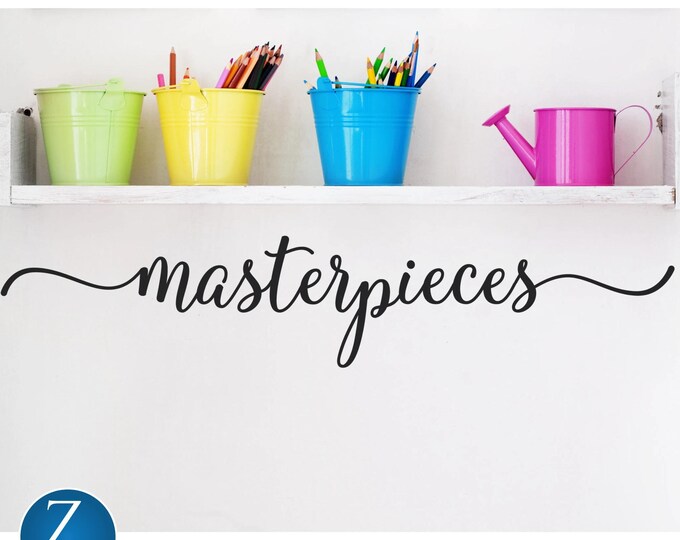 Kids Art Display Wall Decal: "Masterpieces" Vinyl Sticker, Playroom Decor