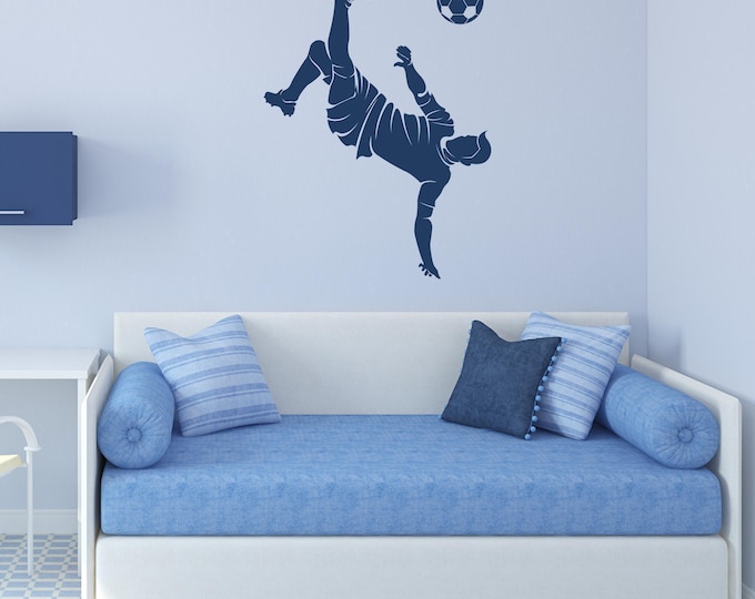 Soccer Player Wall Decal: Bicycle Kick Silhouette for Sports Room Decor