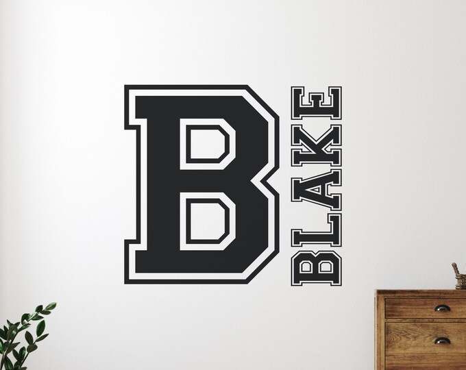 Personalized Name Decal: Black Varsity Letter Wall Decor