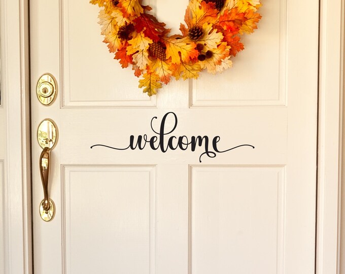 Welcome Door Decal: Black Script Vinyl Front Entry Sign