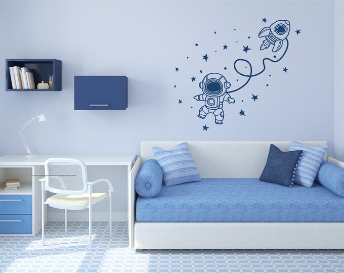 Astronaut Wall Decal, Matte Removable Vinyl Space Bedroom Decor