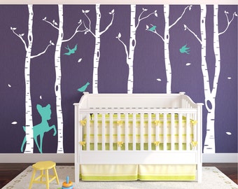 Birch Trees  Wall Decal | Free Shipping | Set Of Trees And Animals | Tree Sticker Decal | Nursery Wall Decal | Nursery Wall Decor