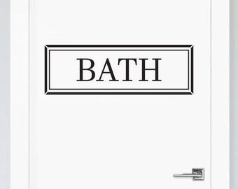 Bath Door Decal: Black Framed Serif Bathroom Label