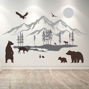 Bear wall decal - moose wall decor - elk wall decals - nursery wall decor D00583