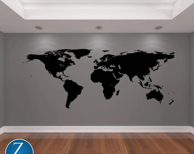 Large World Map Vinyl Decal: Office Wall Art