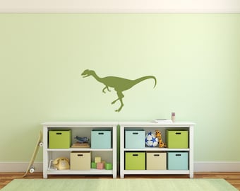 Velociraptor Decal, Running Dinosaur Silhouette Removable Matte Vinyl Wall Sticker