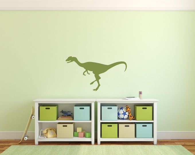 Velociraptor Decal, Running Dinosaur Silhouette Removable Matte Vinyl Wall Sticker