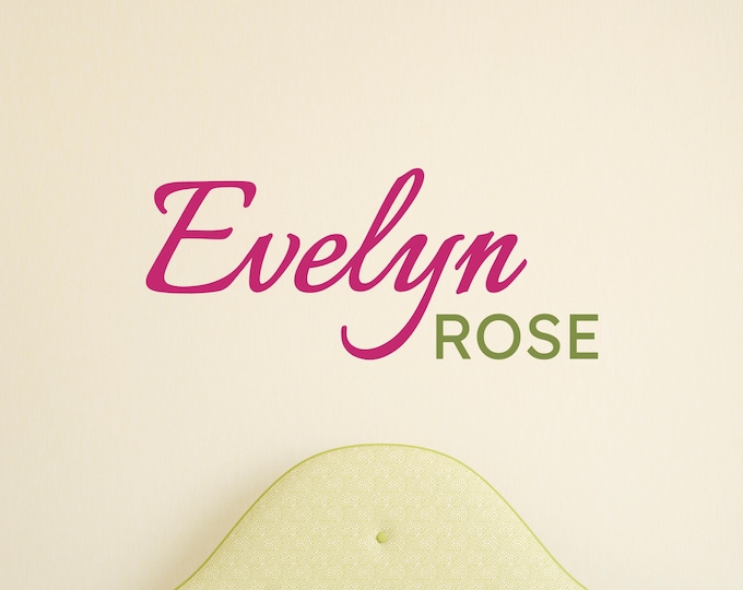 Personalized Name Wall Decal: Two-Color Script and Block Lettering