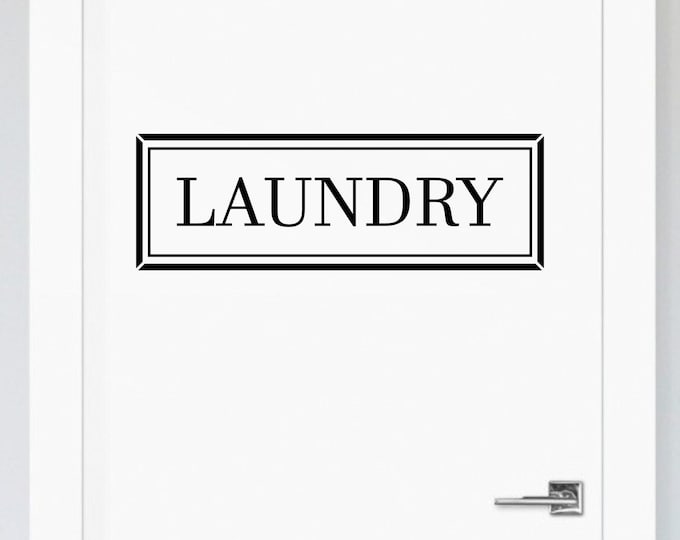 Laundry Door Decal: Black Vinyl Sign with Border Frame