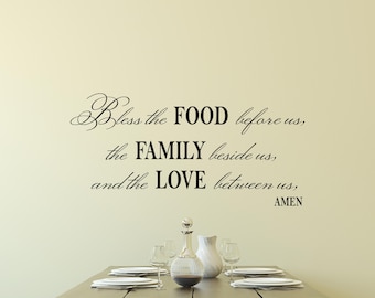 Dining Room Wall Decal: Bless the Food Family Prayer in Black Vinyl