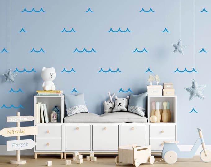 Ocean Wave Wall Decals: Blue Wave Pattern for Kids Room Decor