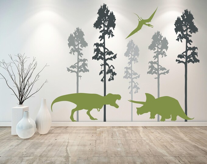 T-Rex & Triceratops Dinosaur Large Wall Decal – Kids Room Vinyl Sticker