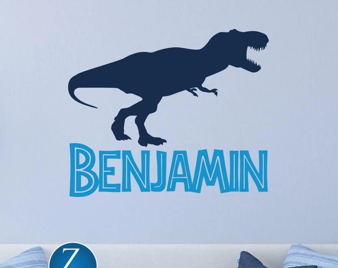 Personalized Dinosaur Name Wall Decal – Custom T-Rex Kids Room Sticker