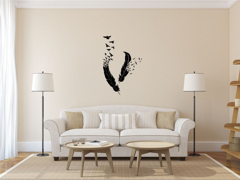 Feather Vinyl Decal Birds Wall Decal Flying Birds Decal Etsy