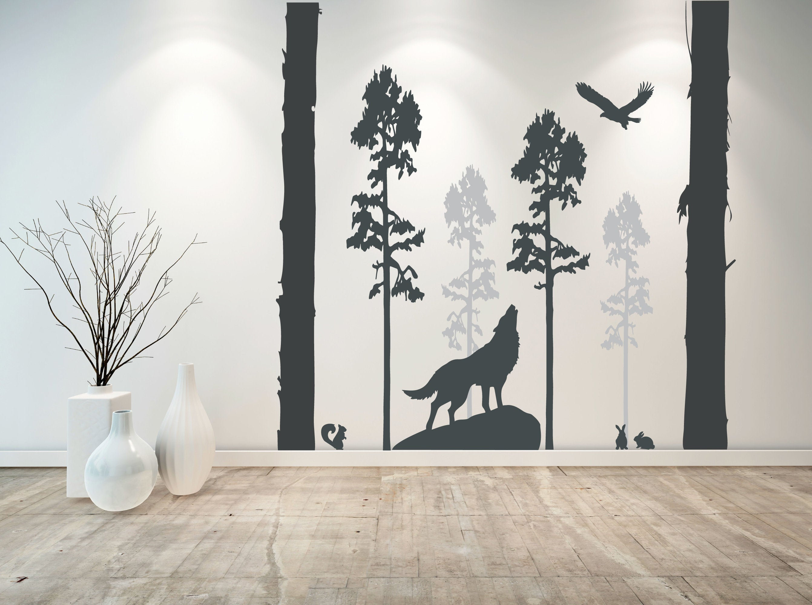 Large Wolf Wall Decal Woodland Wall Decal D00690 Etsy