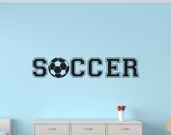 Soccer Wall Decal: Varsity Lettering with Soccer Ball Design