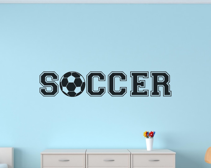Soccer Wall Decal: Varsity Lettering with Soccer Ball Design