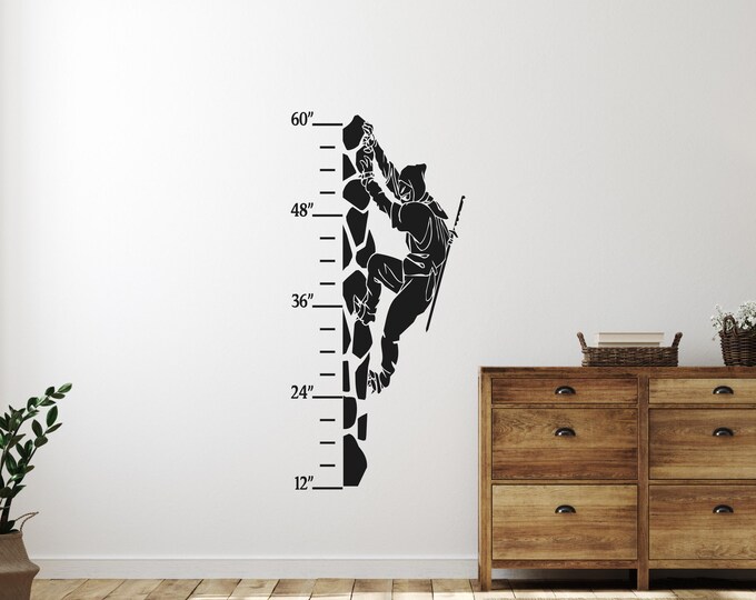 Climbing Ninja Growth Chart Wall Decal | Kids Room Decor, Height Chart Sticker
