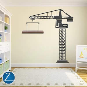 Construction crane wall art decor - crane themed decal D00582
