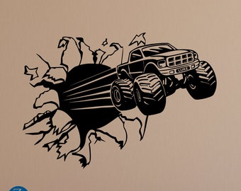 Monster truck decal, monster truck design, with personalized boy's name, truck decal, truck wall decal, truck decor, truck wall decor D00420