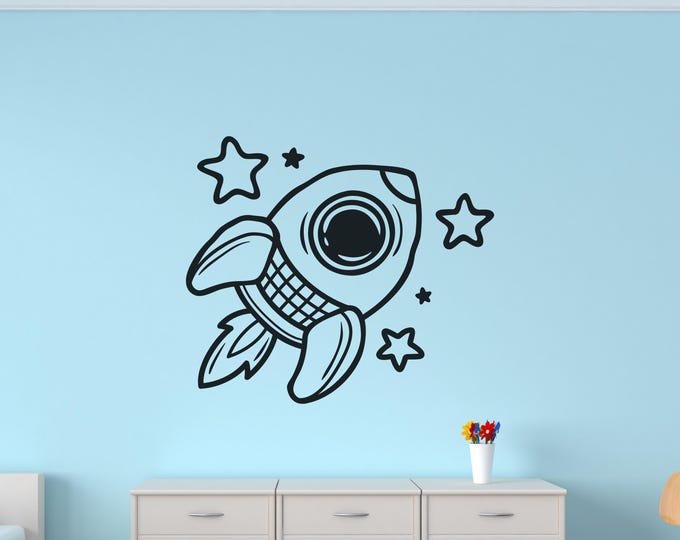 Rocket Wall Decal: Black Vinyl Space Kids Room Decor
