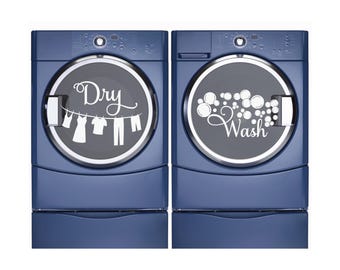 Wash dry laundry vinyl decal - laundry room decor D00387