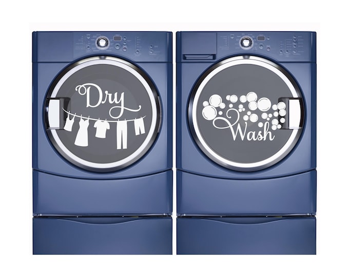Wash dry laundry vinyl decal - laundry room decor D00387