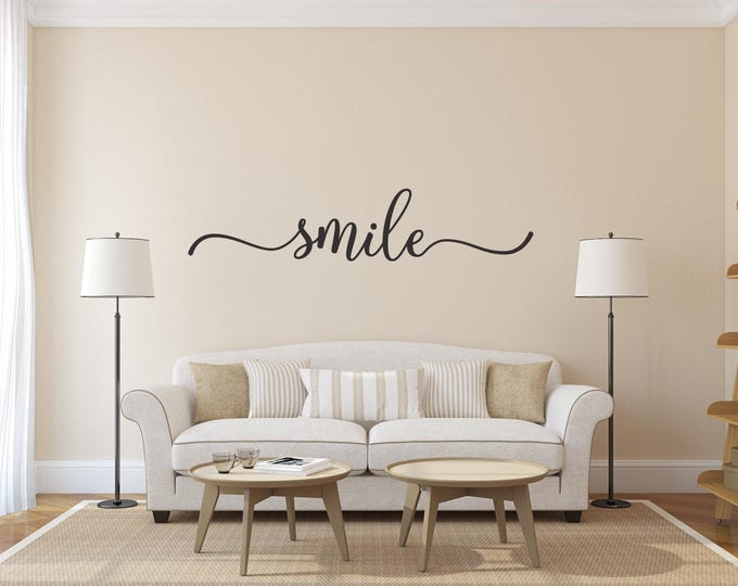 Smile Wall Decal: Script Lettering for Living Room Decor