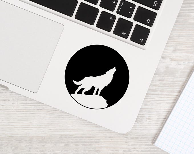 Howling Wolf Laptop Decal: Black Circle Wildlife Silhouette